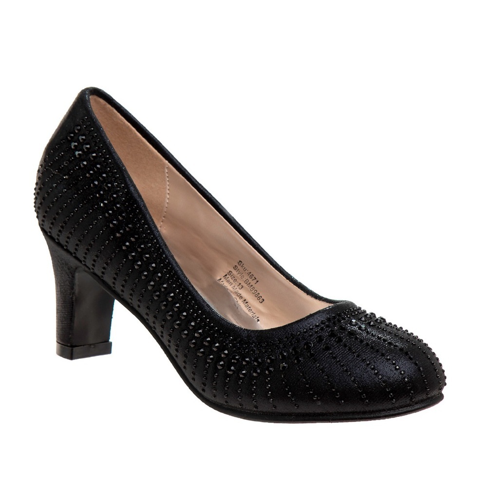 New Badgley Mischka Black Embellished Mid Heel Pump - Women's Dress Shoe Sz 6